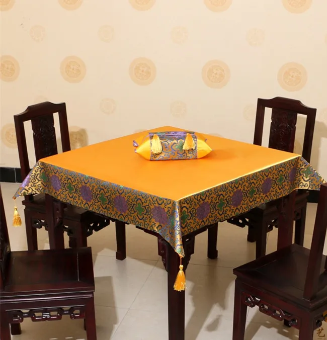 Plain Natural Mulberry Silk Satin Table Cloth Tassel Luxury Patchwork High End Chinese Dining Decorative Damask Table Cover