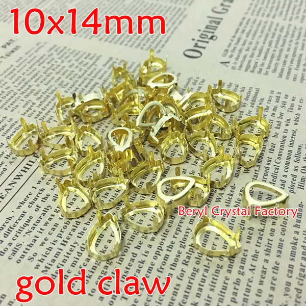 10x14mm Open Back Pear Drop shape With Thick Gold Claw Setting Teardrop Claw Cups With 4holes