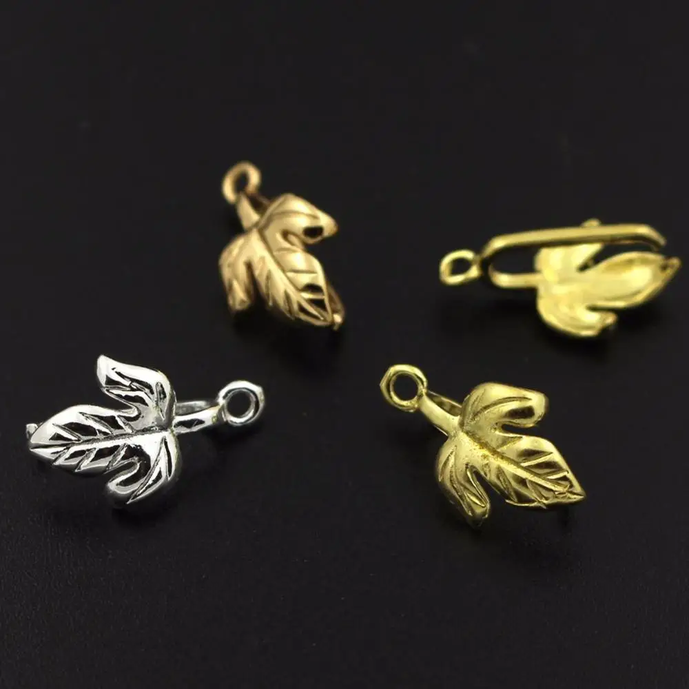 

50pcs Brass Casted Maple Leaf Pendant Clip Clasp Pinch Bails Connectors Beads Quality Jewelry Findings DIY