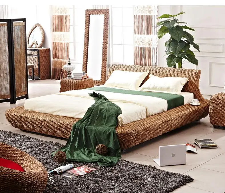 2018 new design ratten bed and bedstand bedroom furniture HC-0041