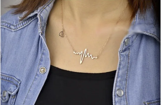 Einfache Welle Herz Halskette Chic Ekg Puls Charme Anhänger Halskette Blitz Frauen Vintage Mode Schmuck Zubehör Gold Farbe – Detail 2
