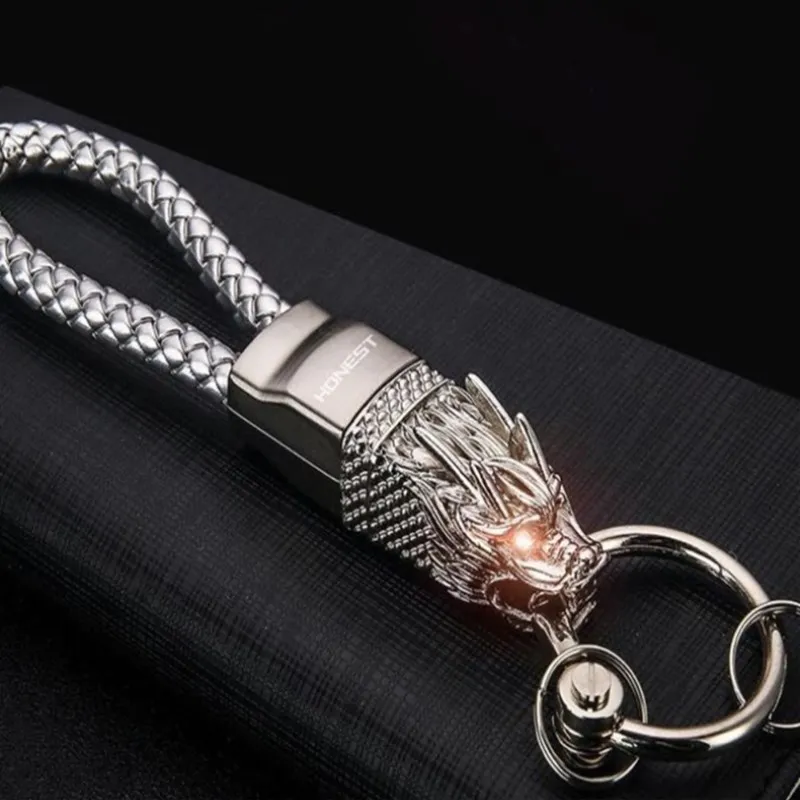 Dragon Head Model Weave Keychain Key Holder Zinc Alloy Car Key Ring Chain Automobiles Car Styling Accessories High Grade Gifts