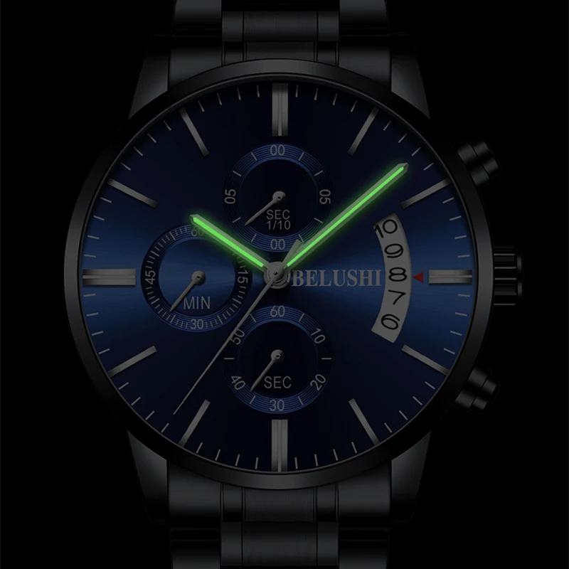 BELUSHI Fashion Men\'s Quartz Watch Chronograph Sport Men Watches Top Brand Luxury Full Steel Waterproof Clock Male Wristwatch