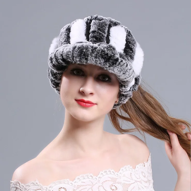 

Rex Rabbit Hair Hat Female Leisure Leather Heating Hat Empty Head free shipping S128