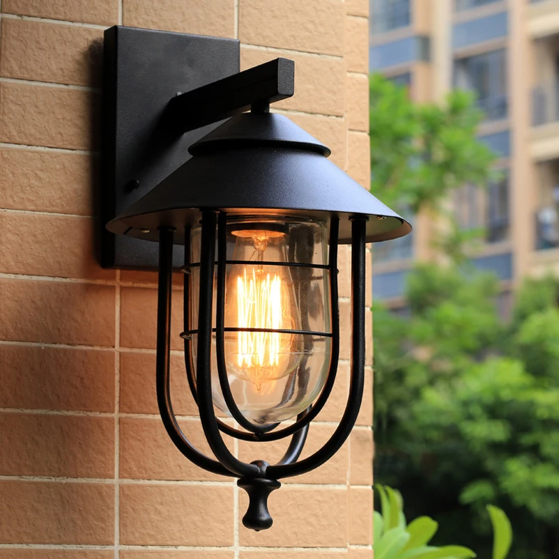 

Vintage Retro Wall Lamps Iron Black Wall Sconces Rainproof Indoor Outdoor Wall Lights Porch Bar Garden Living Room Aisle Lamps