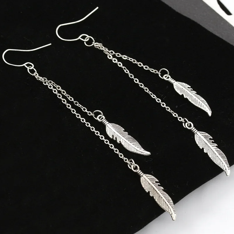 New Bohemia Vintage Dangle Earing Feather Leaves Long Tassel Drop Earrings Wedding Jewelry Brincos Pendientes