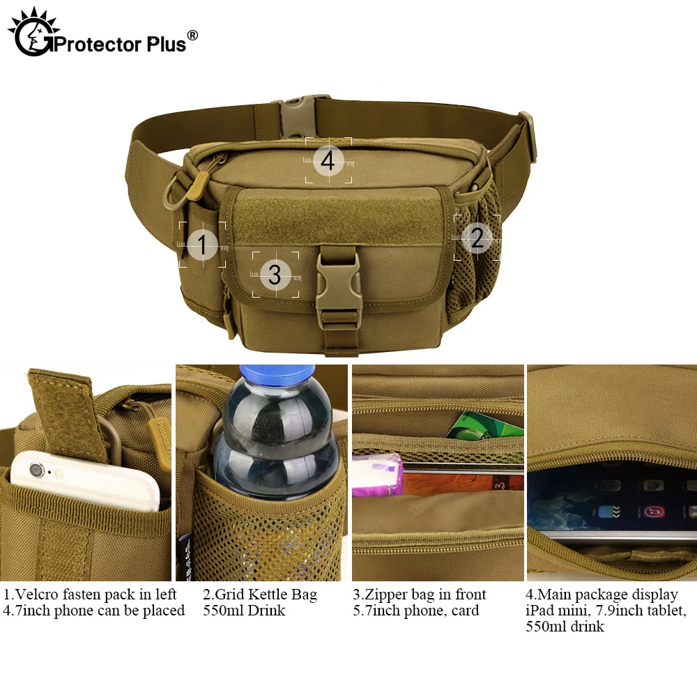 PROTECTOR PLUS Tactical Waist Bag Outdoor Assault Molle bag Climbing Riding Airsoft Hunting Kettle Bags Sports Crossbody bags