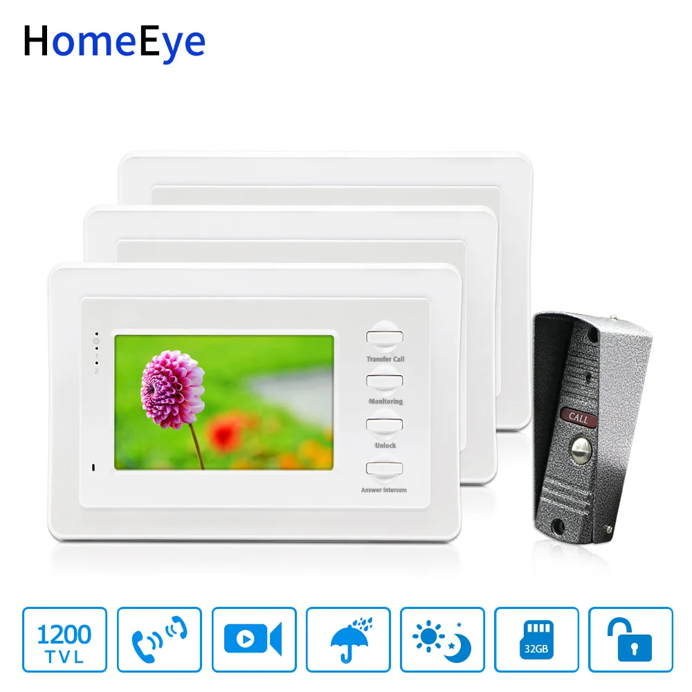 1 to 3 Wholesale Video Door Phone Video Intercom Doorbell 1200TVL Camera Indoor Monitor Door Control Access System Home Security