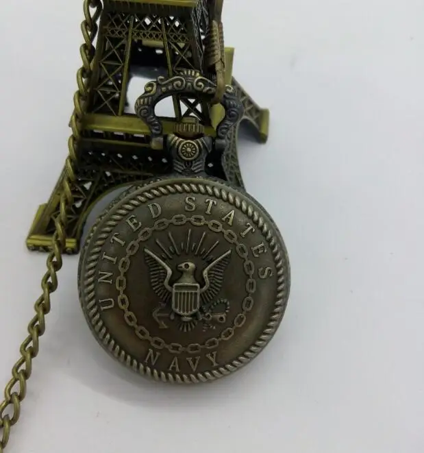 Retro Bronze Big Man Pocket Watch United States Navy Pocket Watch Vintage Army Military Watch FOB chain gift