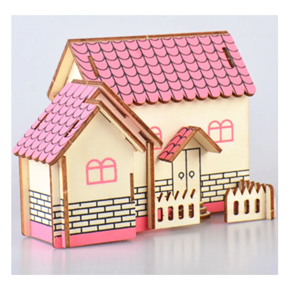 Juguetes modelo DIY, rompecabezas de madera 3D, Kits de madera de cabaña púrpura, modelo educativo, juego de rompecabezas, juguetes de ensamblaje, regalo para niños y adultos P5