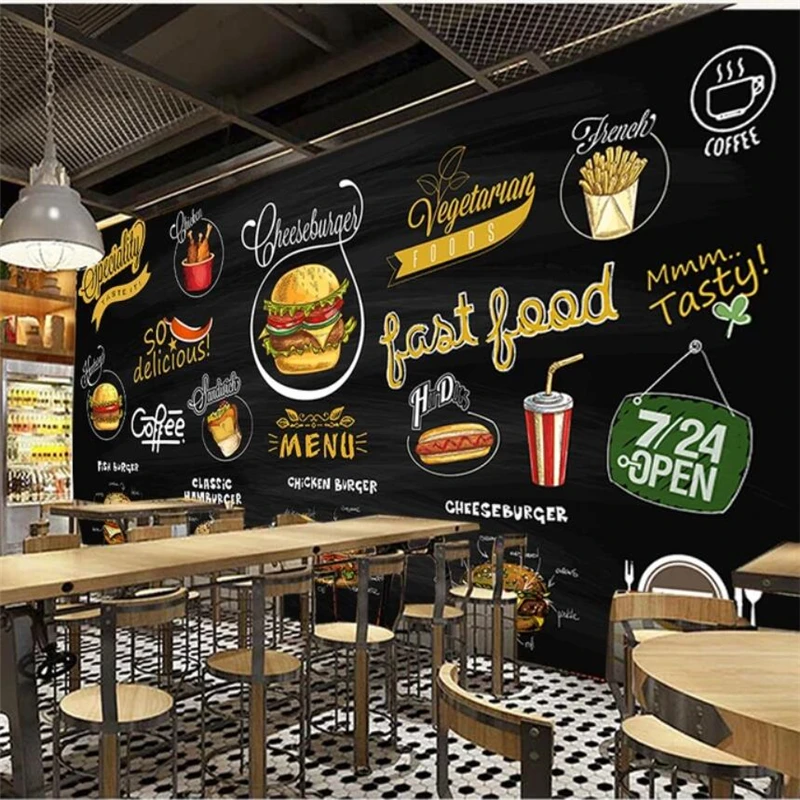 beibehang Custom wallpaper 3d murals hand-painted blackboard western pizza hamburger background wall papers home decor wallpaper