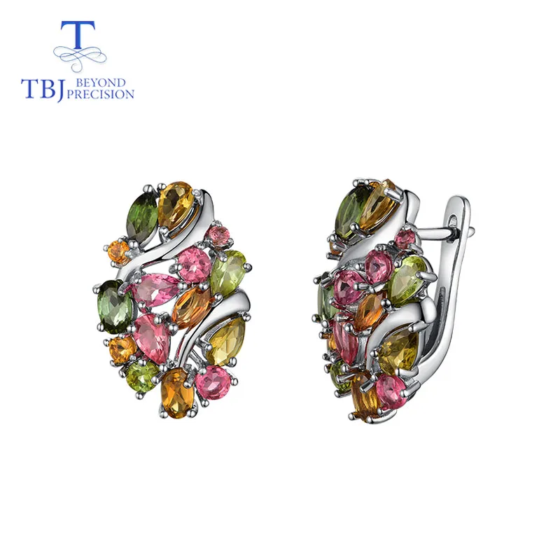 

TBJ,Natural Brazil tourmaline clasp earring 925 sterling silver fine jewelry for women wife luxury design anniversary party gift