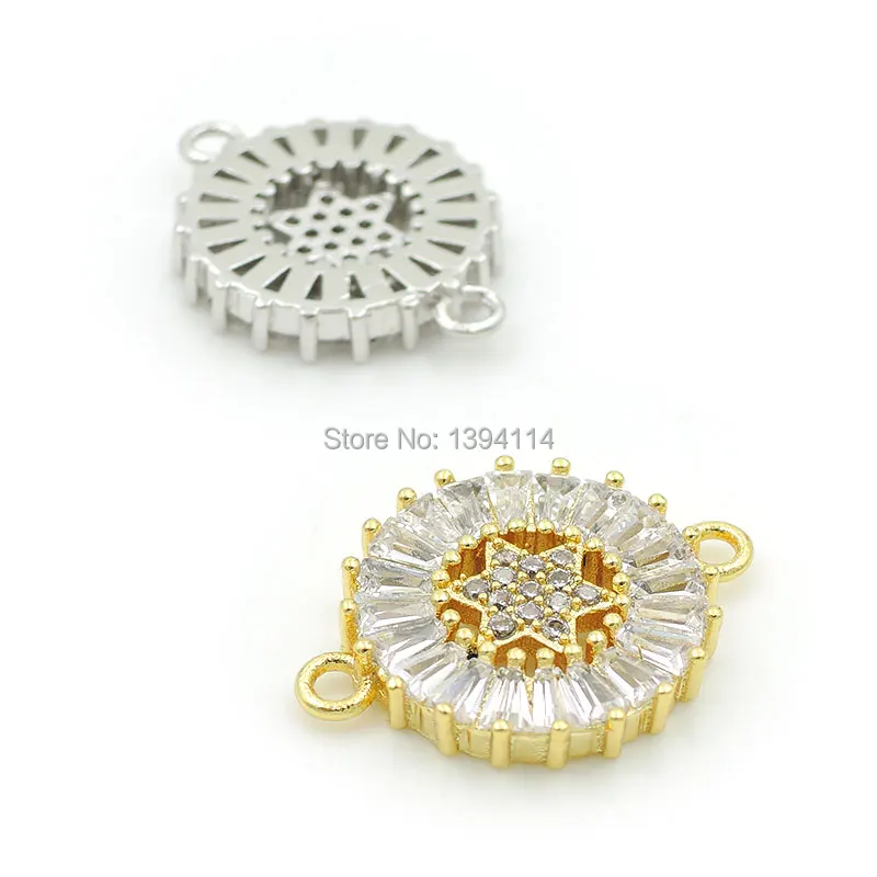 19*15*3mm Micro Pave Clear T-CZ Round Connector With Hexagram Fit For Women As DIY Bracelets Accessory