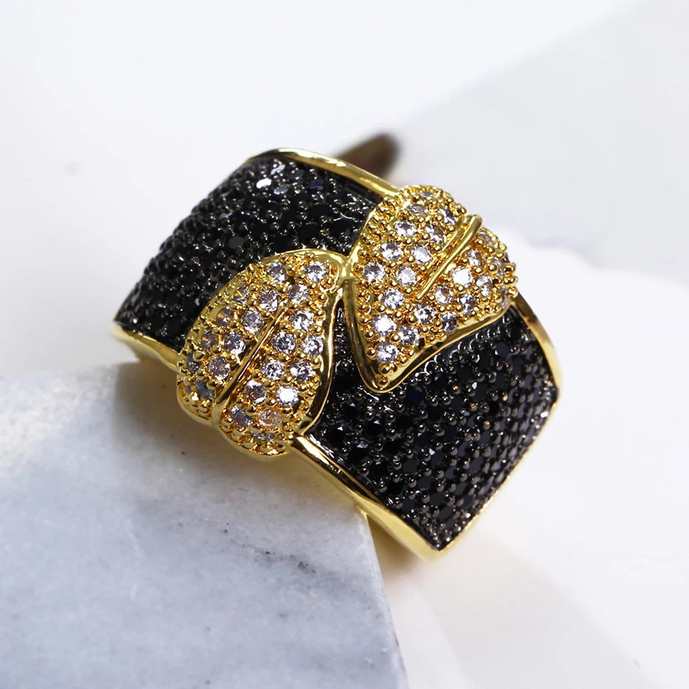 New black and white leaf ring pave high quality crystal stones fast delivery copper jewelry women big ring