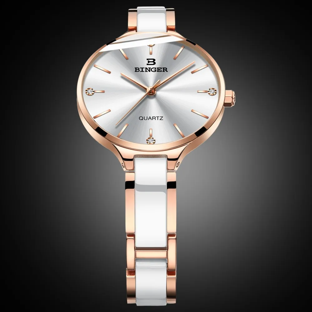 Relogio feminino Switzerland BINGER Women Watch Ceramic Band Sapphire Waterproof Luxury Rose gold Ladies Watch Brand Bracelets