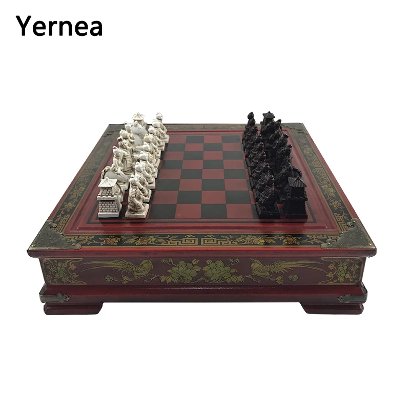 Yernea New Vintage Chess Set Collection Chinese Chess Board Game Wood Carving Resin Chessman Christmas Birthday Gifts