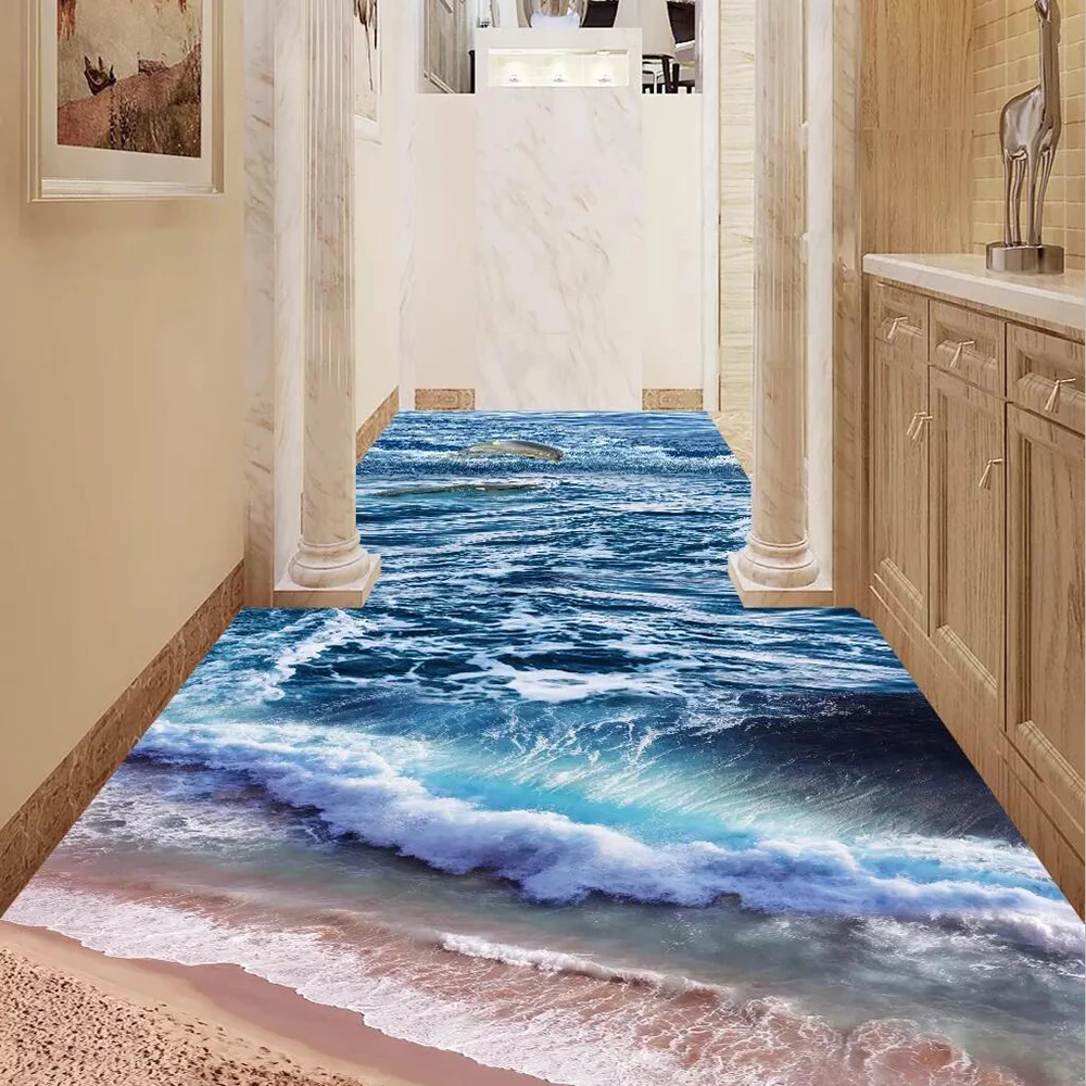 3D Floor wallpaper Beach Dolphin Corridor  Floor Picture