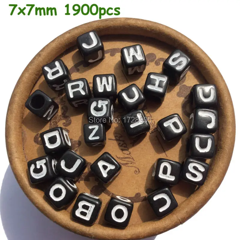 Wholesale Letter Beads 7mm 1900pcs Acrylic Black Alphabets with Big Hole Cube Spacers For DIY Jewelry Making Mix A-Z Vowel