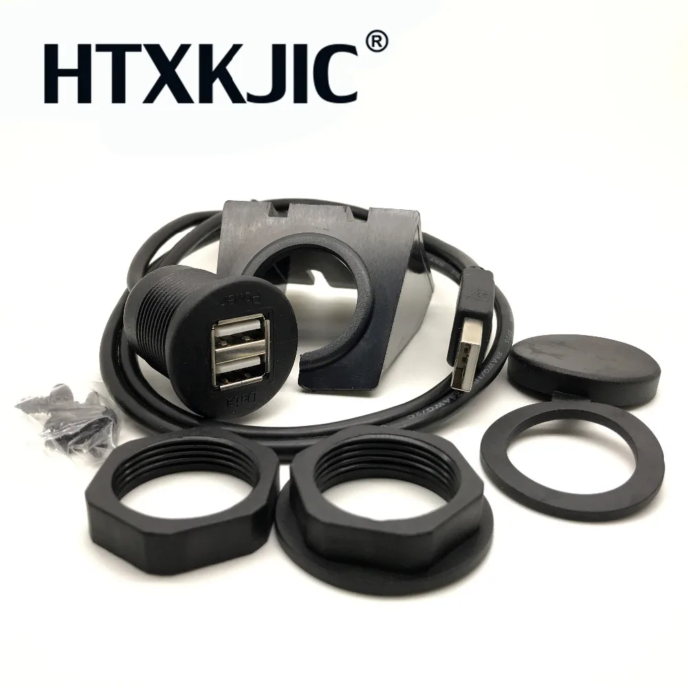 

1m Dual USB Socket Extension Cable Male To Female Car Dashboard Flush Mount Lead Panel Data Cord for Motorcycle Boat Car Styling