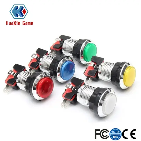 50 개/몫 크롬 도금 5V/12V 30mm LED 조명 푸시 버튼 아케이드 기계 게임용 마이크로 스위치 Mame Jamma 부품