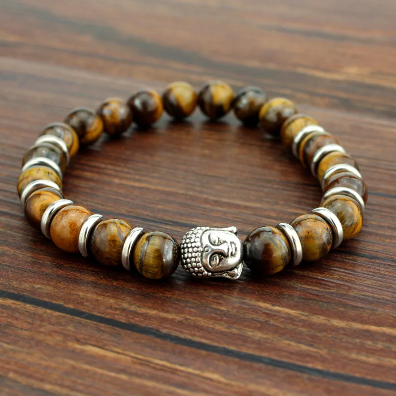 Tiger Eye Natural Stone bead Buddha Bracelets For Women and Men Buddha Lava Yoga Energy Black bracelet pulseras mujer