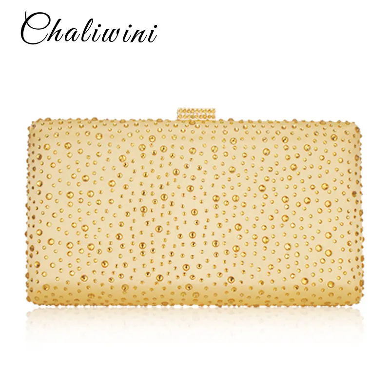 Dazzling 3 Color Golden Crystal Clutch Evening Bag Wedding Party Box Handbag And Purse Women Minaudiere Bag