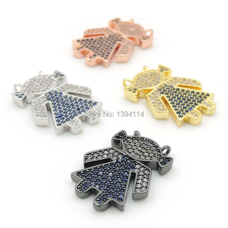 22*15*3mm Micro Pave Blue&Clear CZ Girl Charm Of Double Circles Fit For Women As Necklaces Accessory