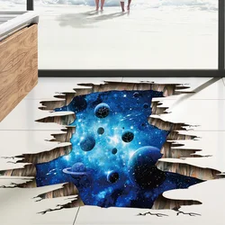 Creative 3D Dark Blue Galaxy Planet Wall Stickers Living Room Ground Decoration Decals Bedroom Home Decor Broken Floor Painting