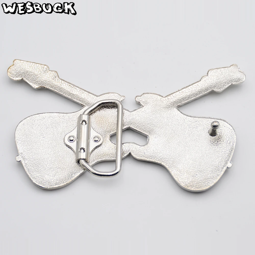 WesBuck Brand Metal Belt Buckles Music Guitar shape Belt Buckle Man Women Western Buckles With PU Belt Holiday gifts