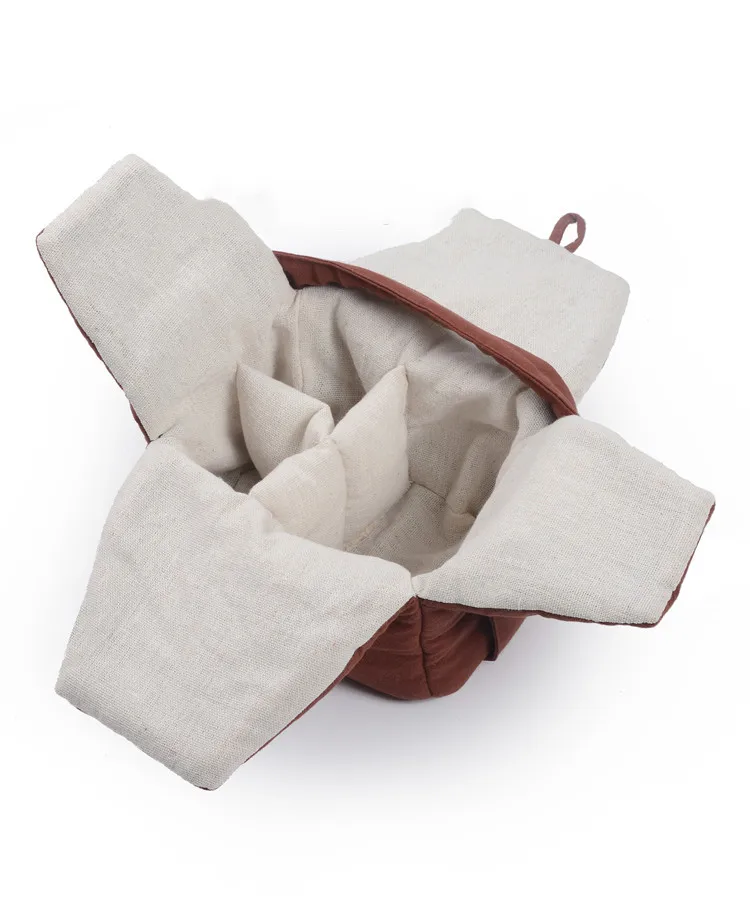 Handmade Portable Tea Set Cloth Bag with Handles Travel Storage Pouch Bags 1 Tea Pot 2 Tea cup 3 grid Cotton Linen Bag  1pcs