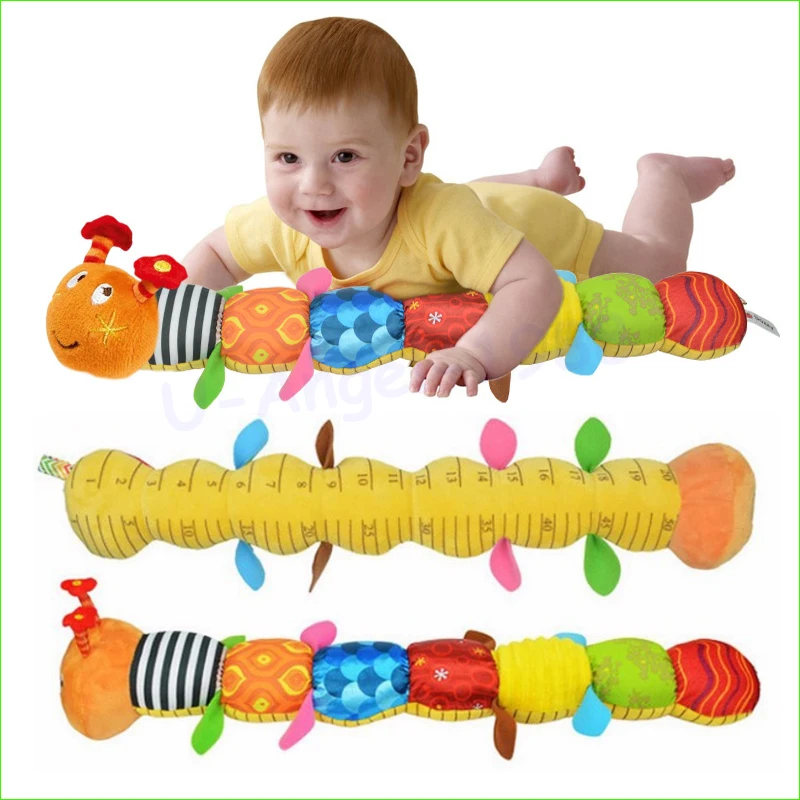 1 pçs brinquedo do bebê musical caterpillar chocalho com sino anel bonito dos desenhos animados animal boneca de pelúcia cedo educacional