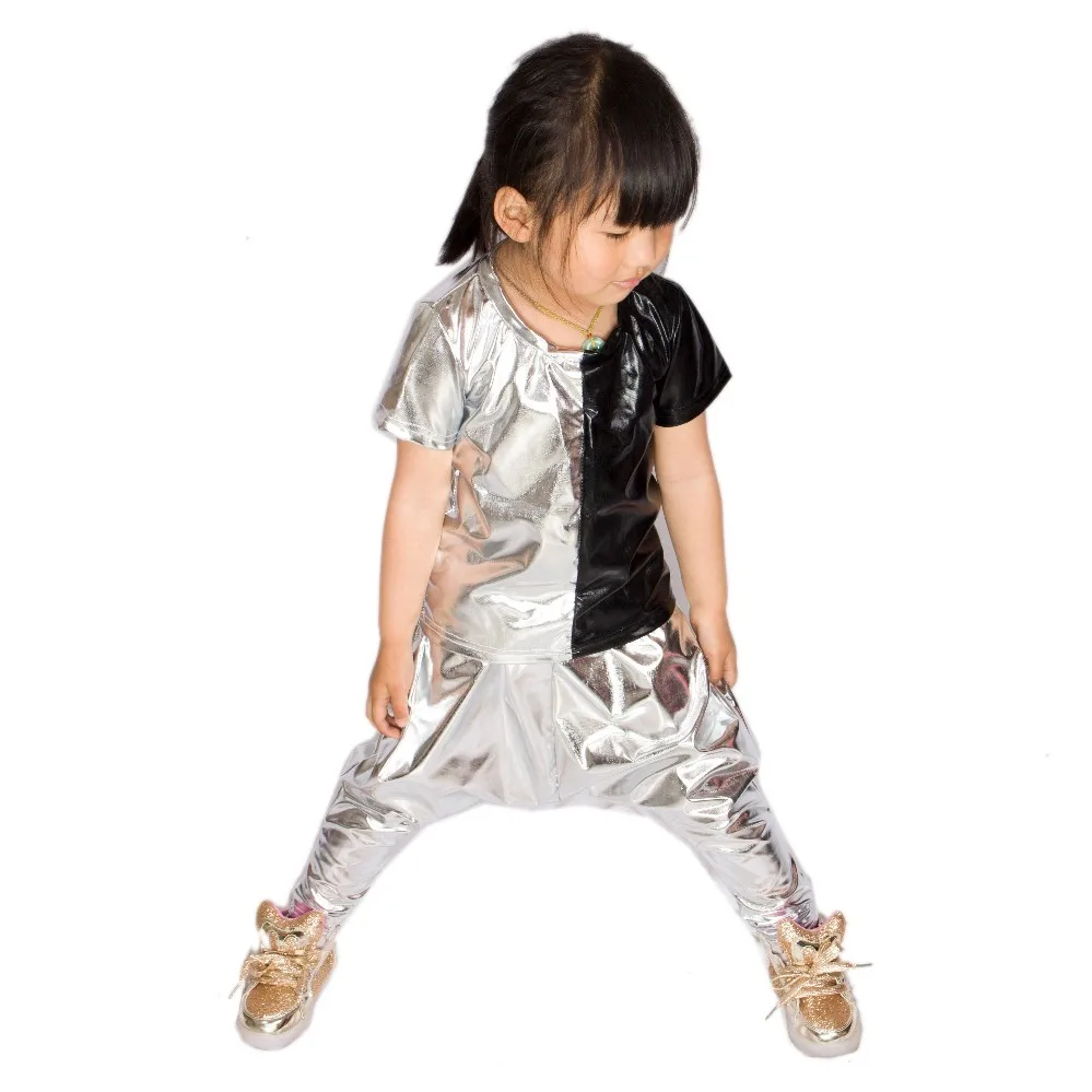 Heroprose 2023 New Personality Silver Big Crotch Trousers Stage Performance Costumes Harem Hip Hop Dance Skinny Pants Kids