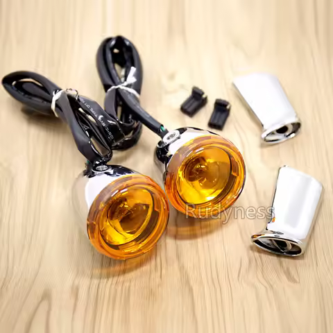 Rear Chrome Bullet Oranged Turn Signals&amp;Long Brackets For Harley Dyna Softail Fatboy FXDB Sportster 883 1200
