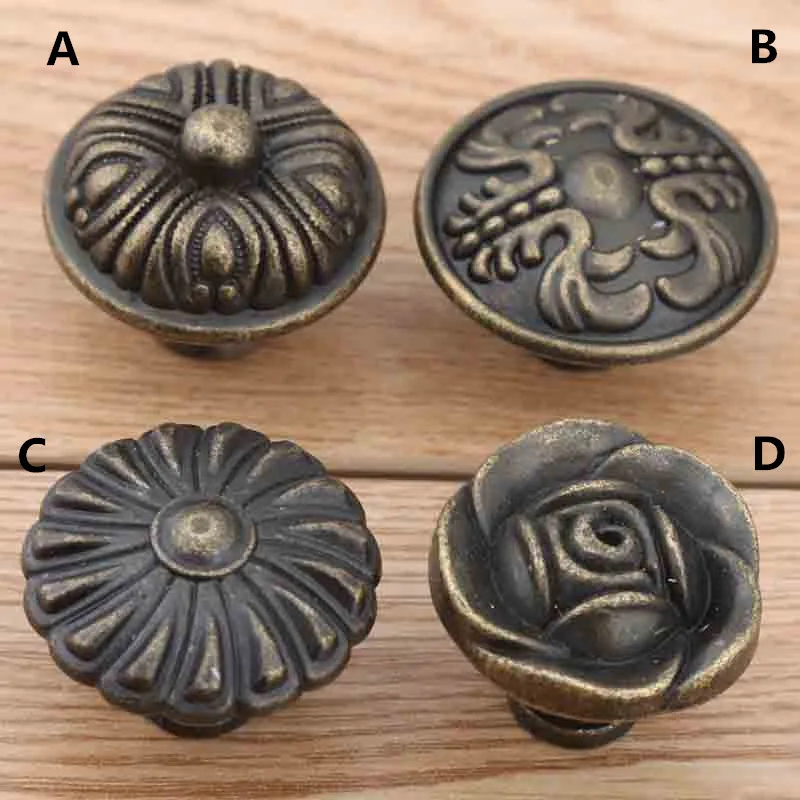 Retro distress creative furniture knobs antique bronze drawer shoe cabinet knobs pulls vintage brass dresser door handles knobs