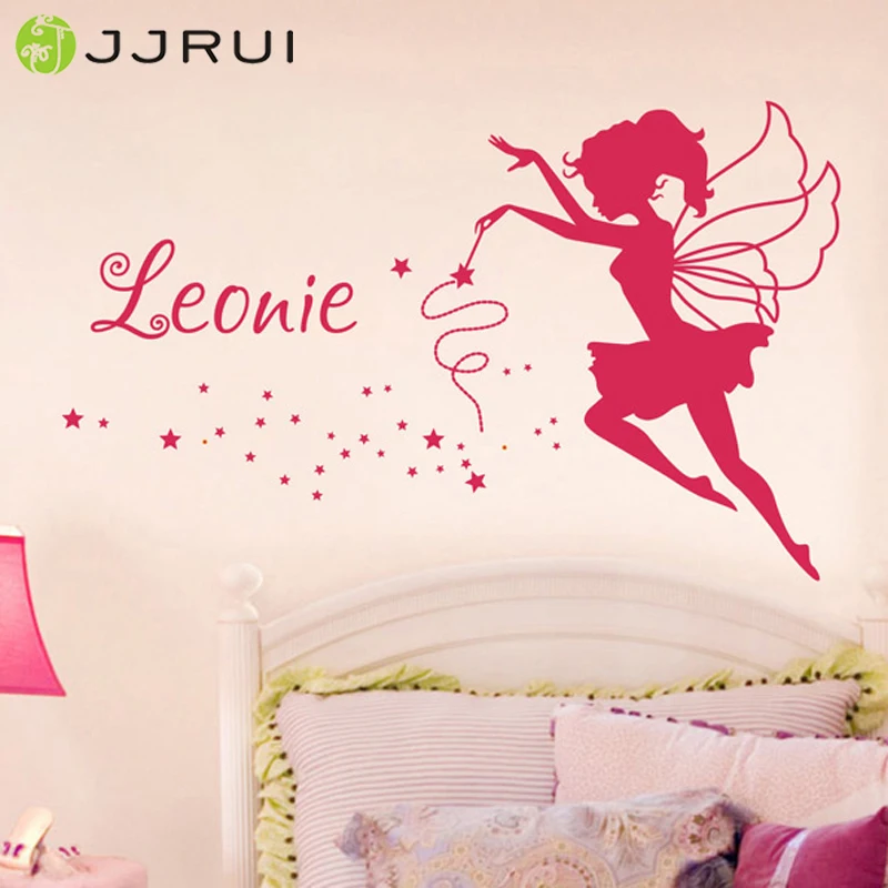 

JJRUI Personalised Fairy Vinyl Wall Art Sticker Any Name Girls Kids Childrens Bedroom Decal 21 COLOR 2 size