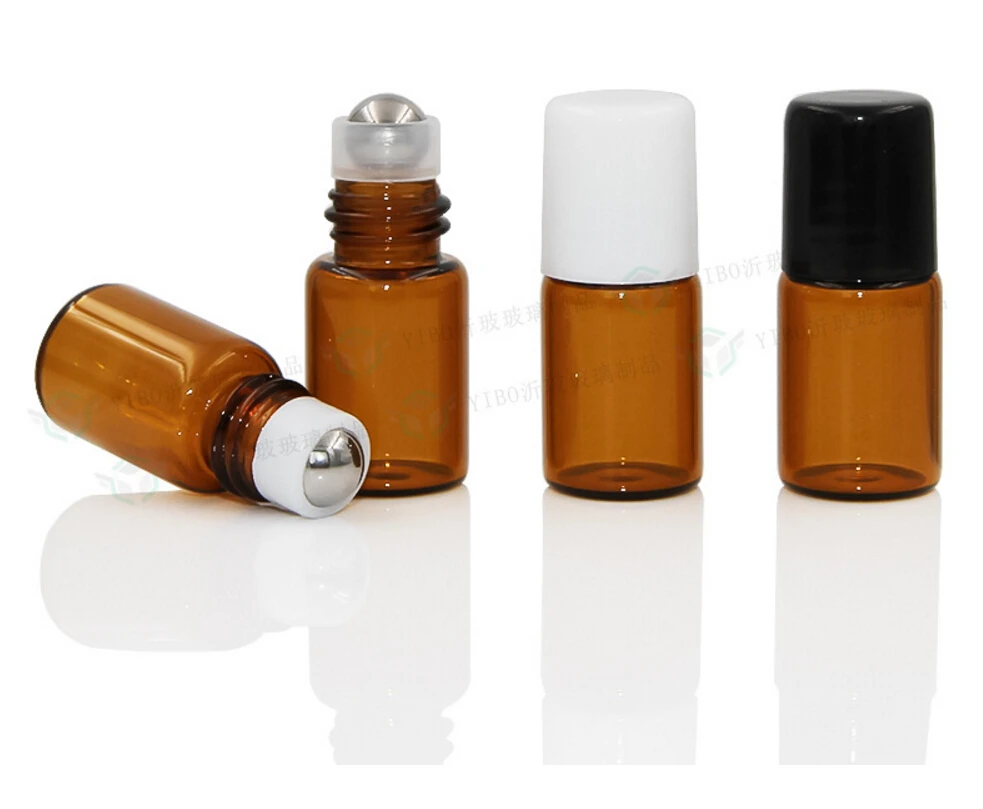 2ML Amber Roll on Glass Bottle, 2CC Sample Vial, Small Essential Oil Bottle + Metal Roller Ball 1000pcs/lot