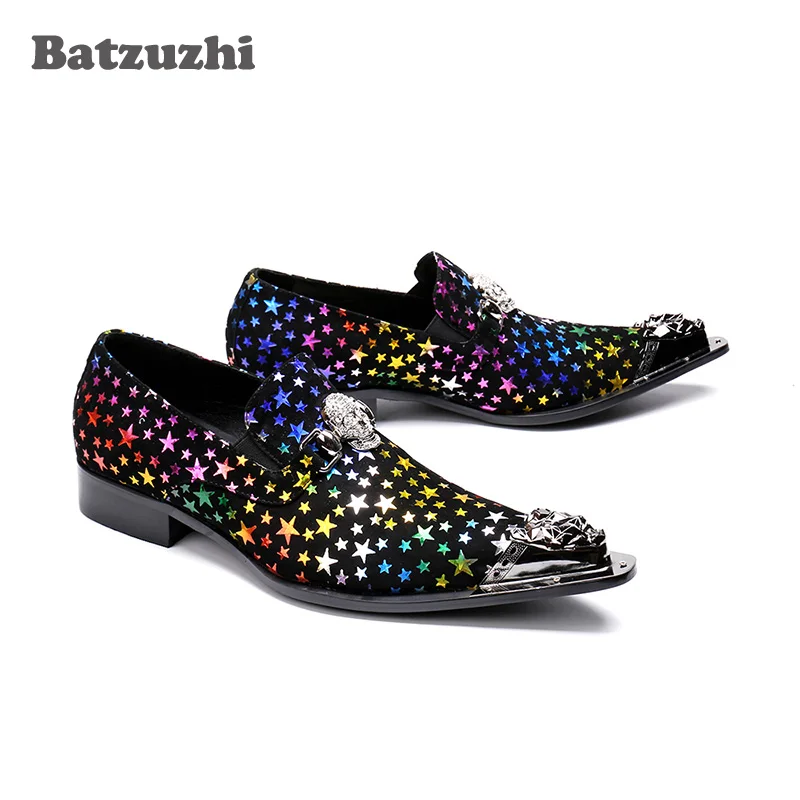 Batzuzhi Brand Italy Fashion Men Dress Shoes Pointed Metal Tip Muti Rock Party Shoes Men Zapatos Hombre,Big Sizes US6-US12