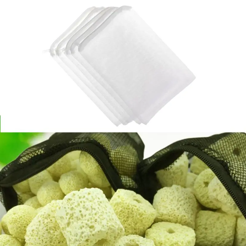 2019 New 5 Pcs/Set Aquarium Filter Bag Fish Mesh Bag Zipper Net Pond Bio Ball Active Carbon Isolation Storage 5 Sizes