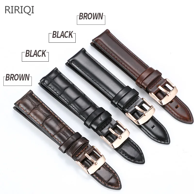 حزام ساعة جلد طبيعي عالي الجودة بمواصفات متعددة أسود وبني