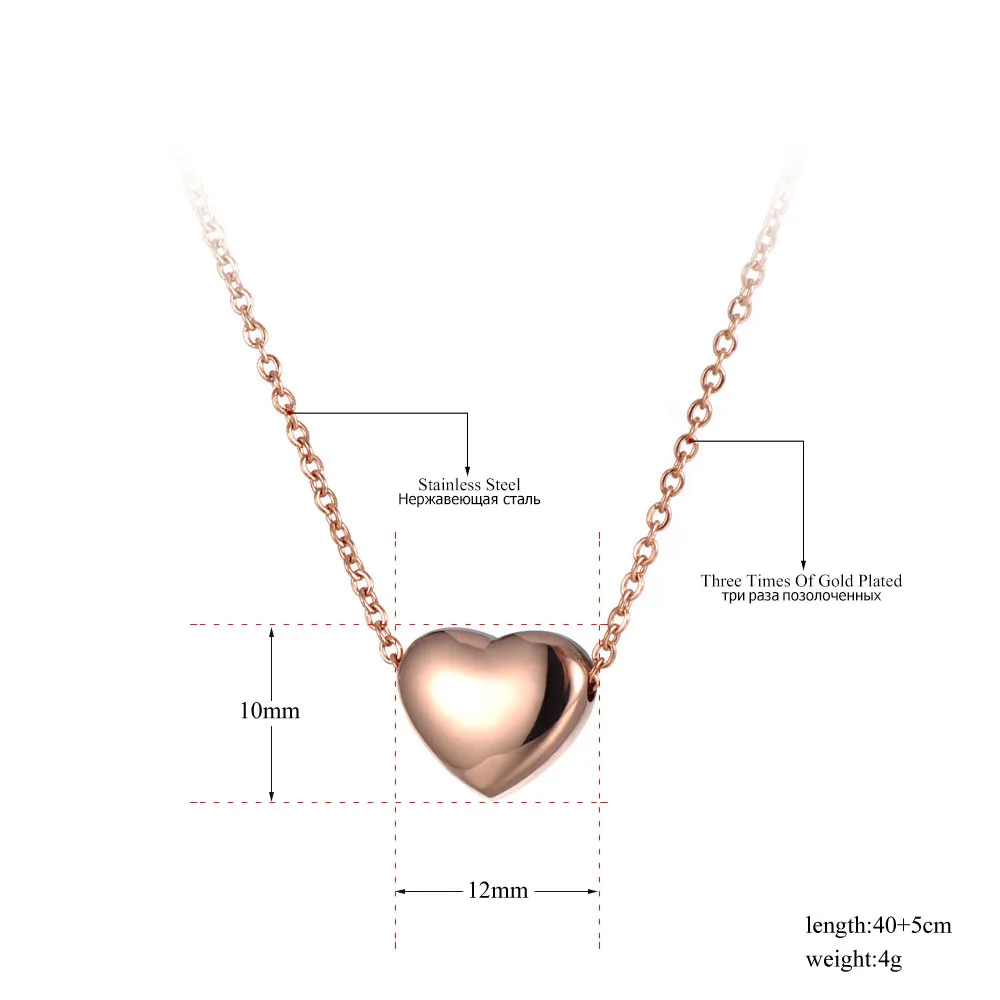 Lokaer Titanium Stainless Steel Love Heart Pendant Necklace Jewelry Rose Gold Color Chain Link Wedding Necklace For Women N19086