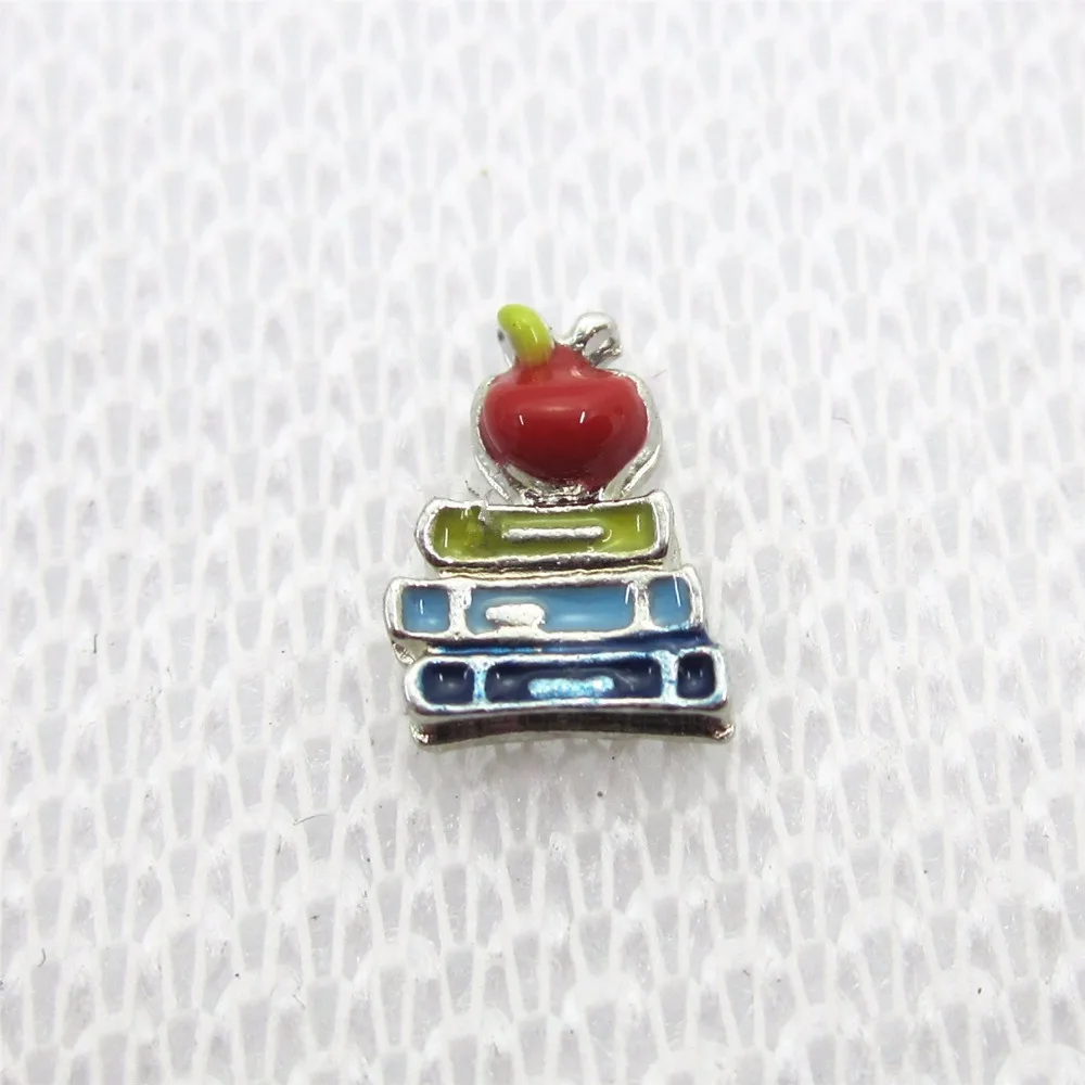 

Wholesale 20pcs Apple Books Floating Charms Living Glass Memory Lockets Floating Charms DIY Jewelry Accessory