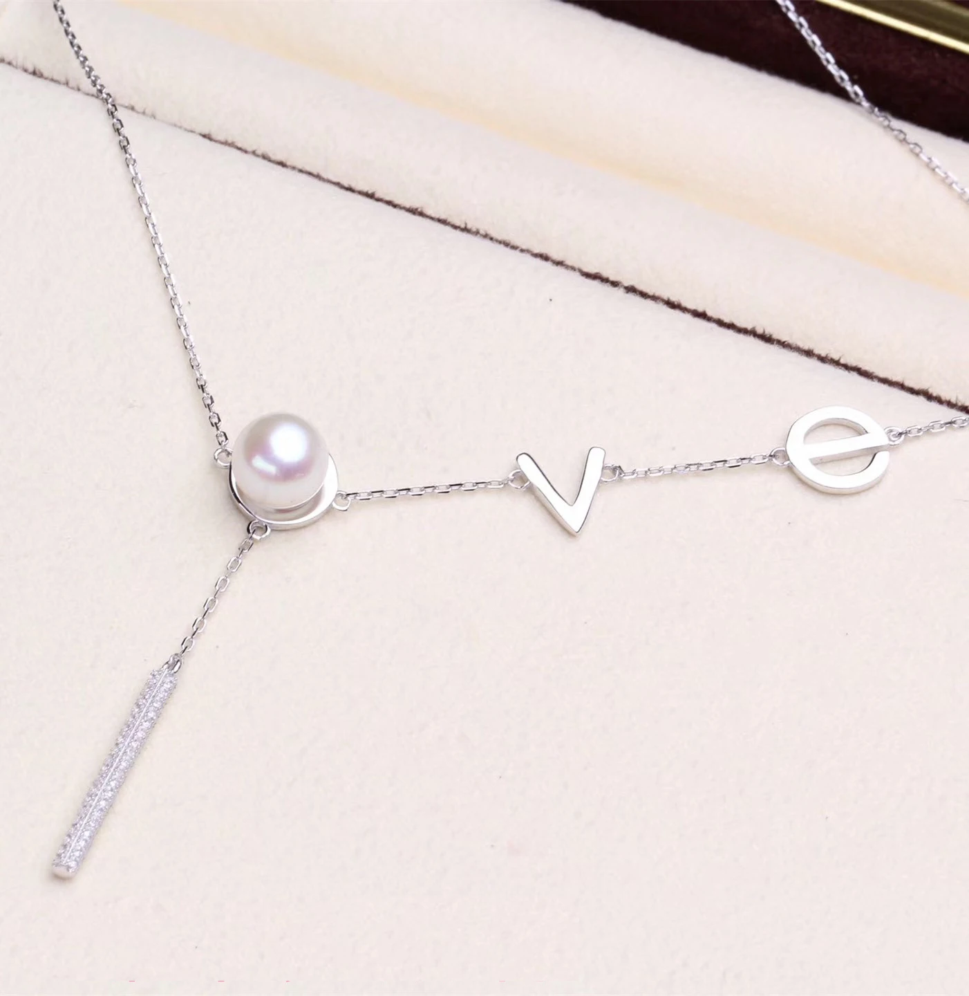 Fashion S925 Sterling Silver Pearl Chain Accessory LOVE Pearl Pendant Necklace Fittings Silver&Gold Color 3Pcs/Lot