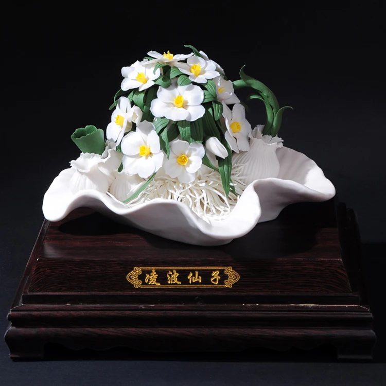 Ling Bo handmade fairy daffodils ornaments of Dehua ceramic art collections housewarming gift