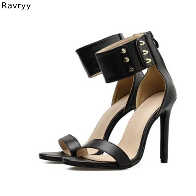 Ankle Strap Woman\'s sandals Summer women black high heels rivet cover heel Sexy Pumps thin heel female dress shoes stiletto