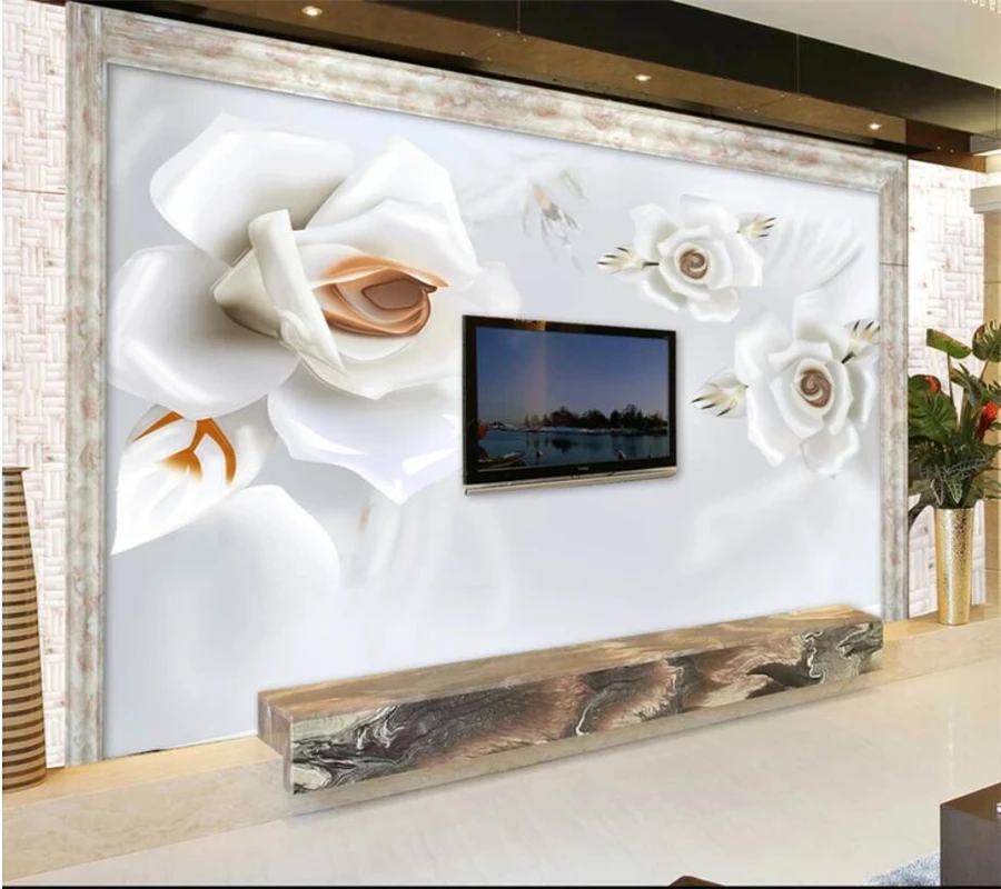 

wellyu Custom wallpaper papel de parede 3D three-dimensional relief jade carving peony mural wall wall papers home decor