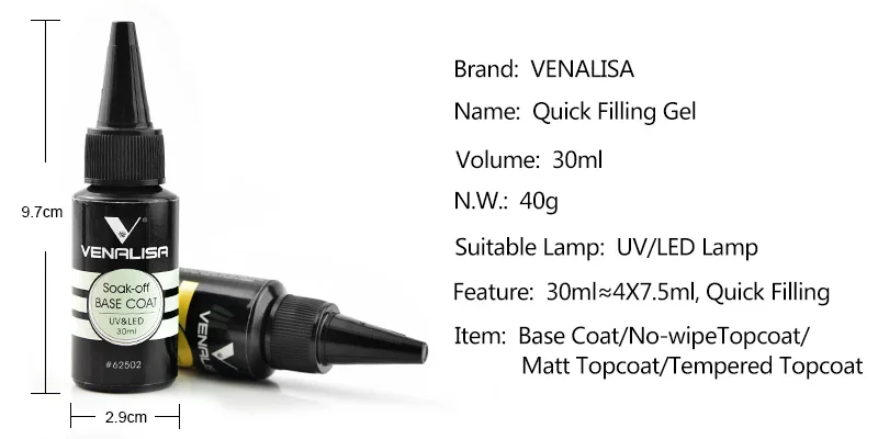 Neue Maniküre Venalisa 30 ml 1 Unze Nowipe Topcoat Soak Off LED UV Nagel Gel Nagellack Basislack Nagellack Gel verstärken Füllgel – Detail 9