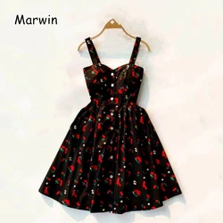 Marwin New-Coming Summer Women Spaghetti Strap Print Floral Sleeveless Empire Beach Dresses High Street Style