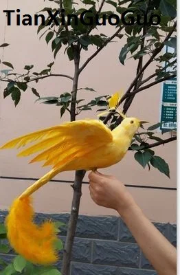 large 50x45cm yellow feathers Phoenix bird hard model prop handicraft home garden decoration s1864