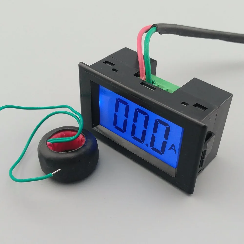 Display lcd branco e preto, ampere, medidor de alcance, ac, 0-100,0a, monitor de painel, luz de fundo azul, 80-300v