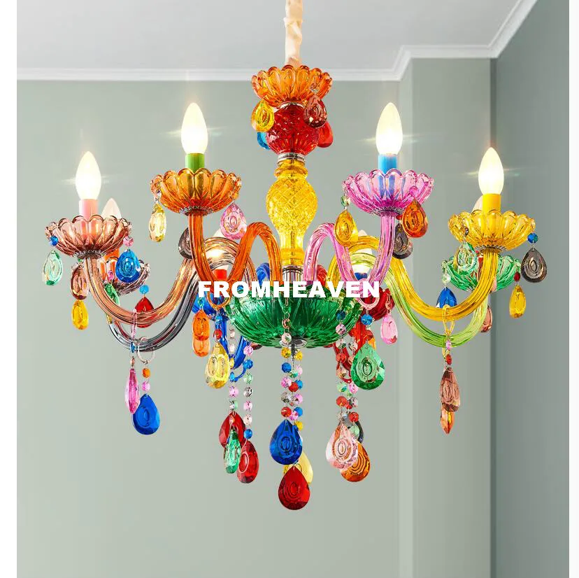 Free Shipping Modern Makaron Colorful Crystal Chandelier Lights Crystal Decora Lighting AC Guaranteed 100% Crystal Pendant Lamp